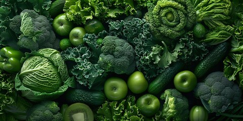 Green vegetables and fruits , green diet , vitamin source , organic and vegetarian , background. - obrazy, fototapety, plakaty