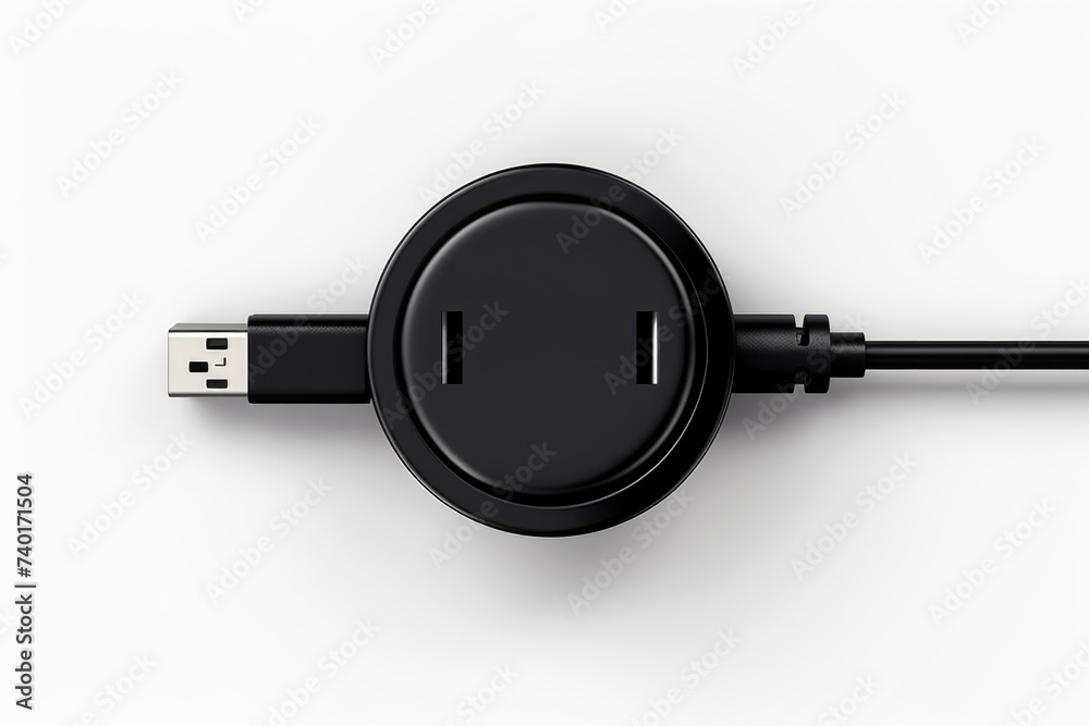 Poster Close up view of a USB charger on a white surface. Suitable for technology and electronics concepts