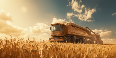A large truck driving through a beautiful wheat field, perfect for agricultural or transportation concepts