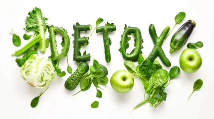Fotobehang Detox word from green fresh vegetables  © nnattalli