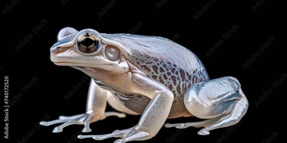 Poster close up of a frog on a black background, suitable for various projects