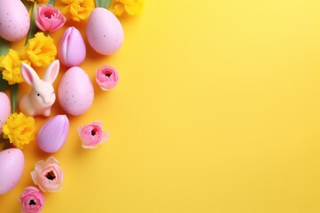 Fototapeta na wymiar Colorful Easter eggs and flowers