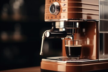 A coffee machine with a cup of coffee in front of it. Perfect for coffee shop concepts