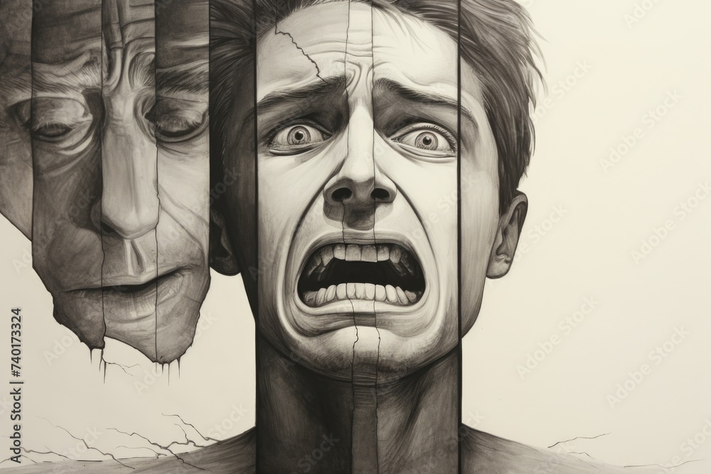 Poster Detailed drawing of a man's face and head, suitable for graphic design projects