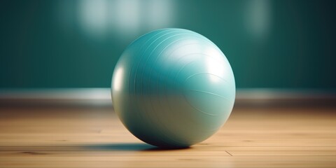 A blue ball sitting on a wooden floor. Perfect for sports or play concepts
