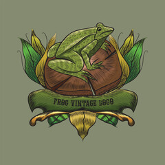 Frog Vintage Logo Vector Illustration Design