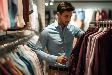 A personal shopper meticulously chooses shirts at a men's boutique. Concept Personal Shopping, Men's Fashion, Styling Tips, Boutique Experience, Shirt Selection