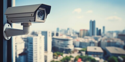 A security camera mounted on a building. Suitable for security and surveillance concepts