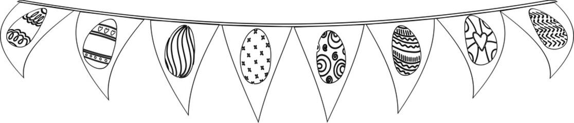 Garland with doodle egg for Easter holiday decoration.
