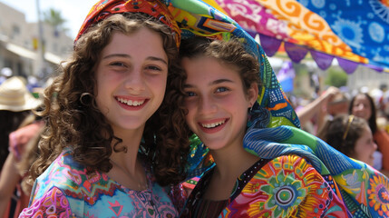 Obraz premium Two Jewish girls celebrate Purim