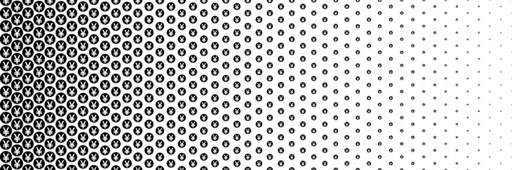 horizontal black halftone of yen or yuan currency sign coin design for pattern and background.