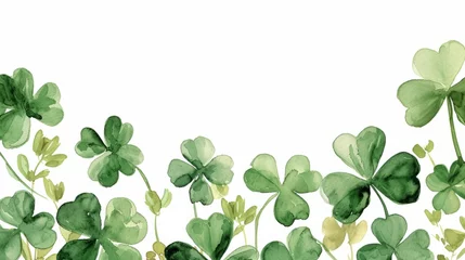Foto op Plexiglas Watercolor green clover on a white background with copyspace, st patrick's day celebration concept in Ireland   © Sunny