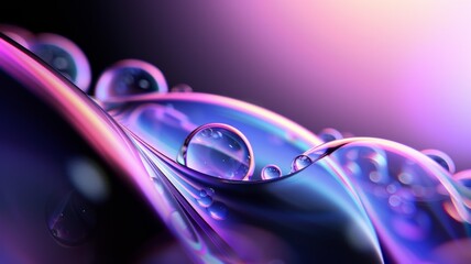 Misted glass, purple rain drops dew drops on colorful abstract cool color background condensation on tinted vibrant glass window close up