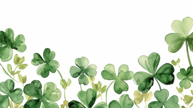 Watercolor green clover on a white background with copyspace, st patrick's day celebration concept in Ireland	
