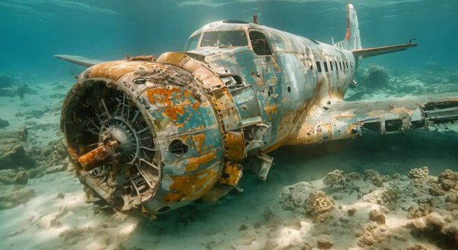 plane that has long since sunk in the sea footage
