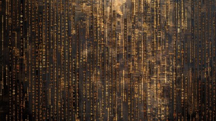 Obraz premium Gold Binary code abstract technology background. Global network 