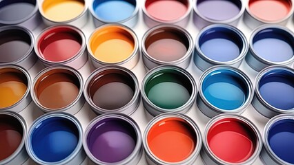 Paint can color palette, top view, one empty can