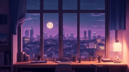 Obraz premium room Interior Skyscrapers View Bangkok. Downtown City Skyline Buildings from High Rise Window. Beautiful Expensive Real Estate overlooking. Night time