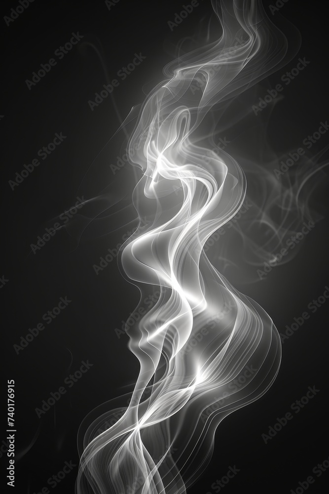 Poster white smoke against a black background, creating a striking contrast. the smoke is the main subject,