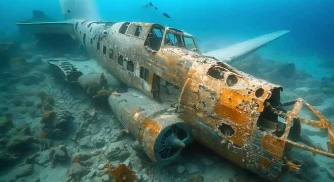 plane that has long since sunk in the sea footage