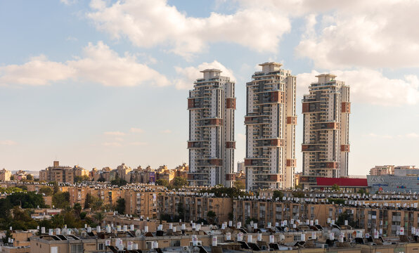 Beer-Sheba, Israel - Feb 09, 2024: View on the three new residential buildings