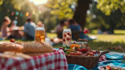 A Picnic With Food and Drinks on a Blanket