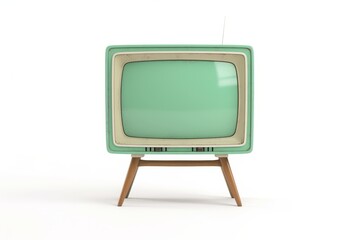 A vintage television set is perched on a weathered wooden stand, evoking a sense of nostalgia for bygone eras