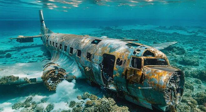 plane that has long since sunk in the sea footage