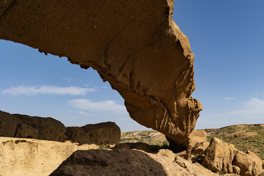 Arco de Tajao, a natural arch consisting of volcanic tufa, Arico, Tenerife, Spain