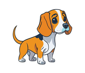 Beagle Puppy Vector Illustration. Dog clipart. Cute puppy cartoon character in modern flat style. Animal pet design isolate on white background.