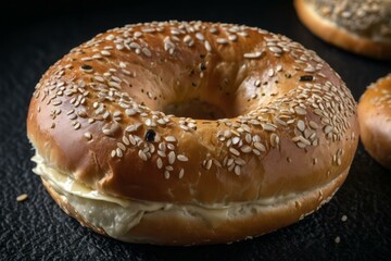 Gourmet Cream Cheese Bagel on Black Background