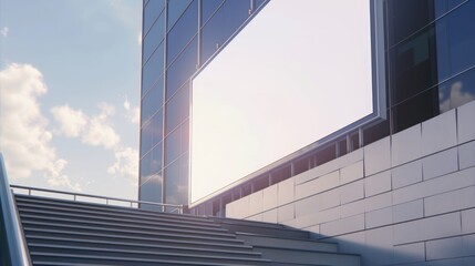 blank billboard next to stairs, promotional materials, advertising campaigns, or brand presentations