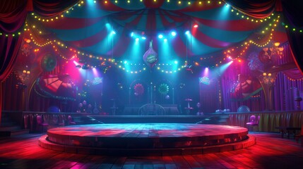 circus stage background, promotional materials and event announcements