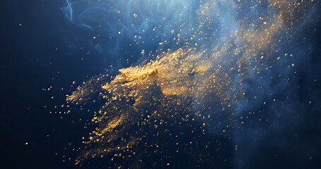 sprinkled gold dust on a dark blue background, 
