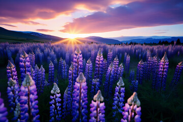landscape, mountain, sky, sunset, nature, mountains, sunrise, field, flower, summer