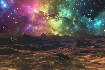 view of a nebula from the surface of an alien planet