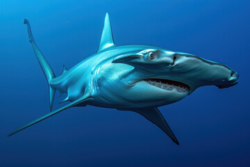 striking Hammerhead Shark, known for its unique head shape - obrazy, fototapety, plakaty
