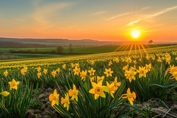 Fototapeta premium panoramic view of a sunrise on Easter morning