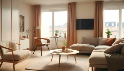 Naklejka na ściany i meble Living room interior with comfortable sofa and coffee table