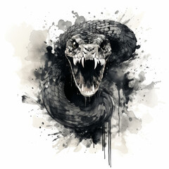 ink blot of a rattlesnake, white background 