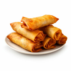 Crispy egg rolls on white background 