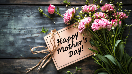 Happy Mother's Day card with flowers on a table