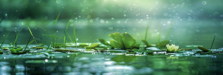 Blurred image if natural background with water and plants