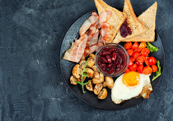 Full English breakfast on a plate.