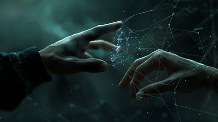 Digital Connectivity: Exploring Human Touch in the Technological Realm. AI, AI generated, AI Generativ - obrazy, fototapety, plakaty