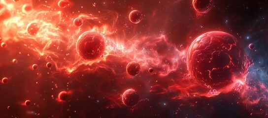 A mesmerizing cosmic dance of red planets and sparkling stars within the vast and mysterious...