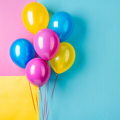 Bunch of bright ballons and copyspace for text on colored background