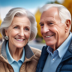 Happy elderly couple in the park