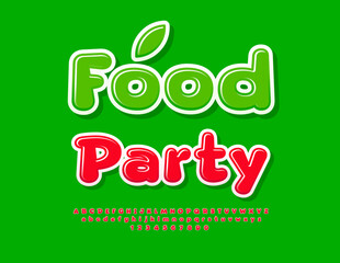 Vector eco concept Food Fest. Modern Artistic Font. Bright Glossy Alphabet Letters and Numbers set