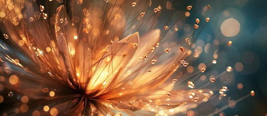  This close-up photo showcases a dandelion covered in sparkling water droplets, creating a mesmerizing visual display. © AkuAku